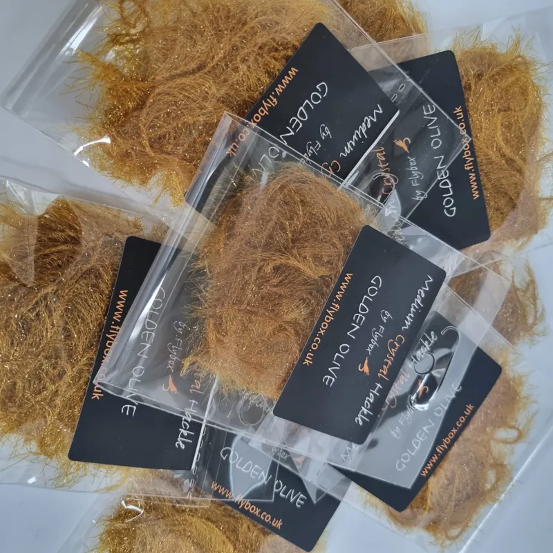 Flybox Medium Crystal Hackle in Golden Olive